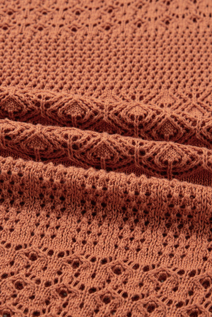 Plus Size Solid Pointelle Knit Open Front Cardigan