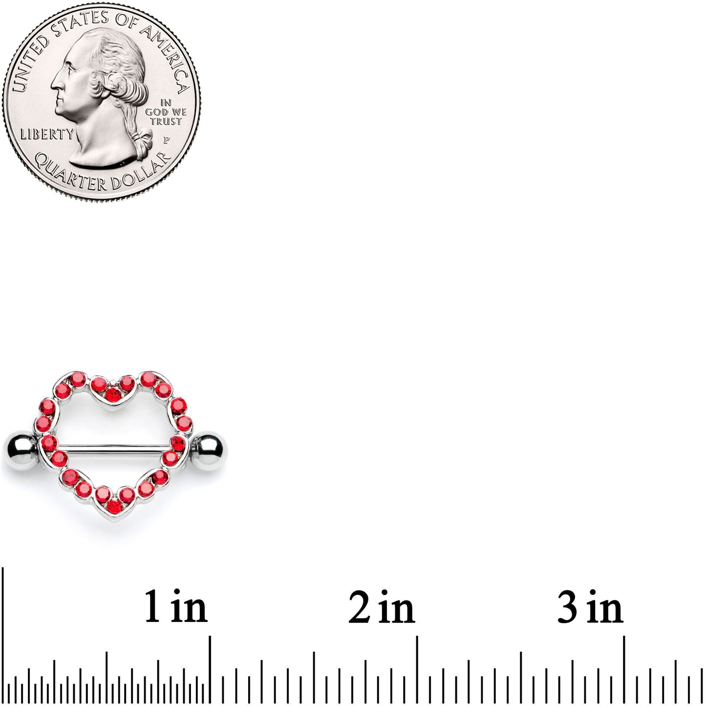 14G 7/16 Red Gem Red Hot Hearts Nipple Shield Set