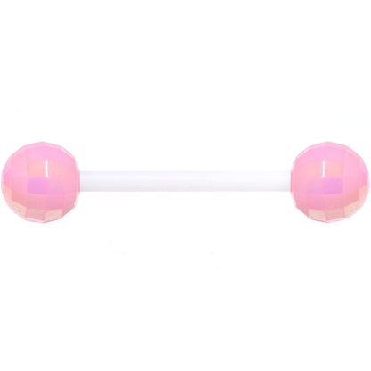 Flexible Acrylic Iridescent Pink Disco Ball Barbell Tongue Ring