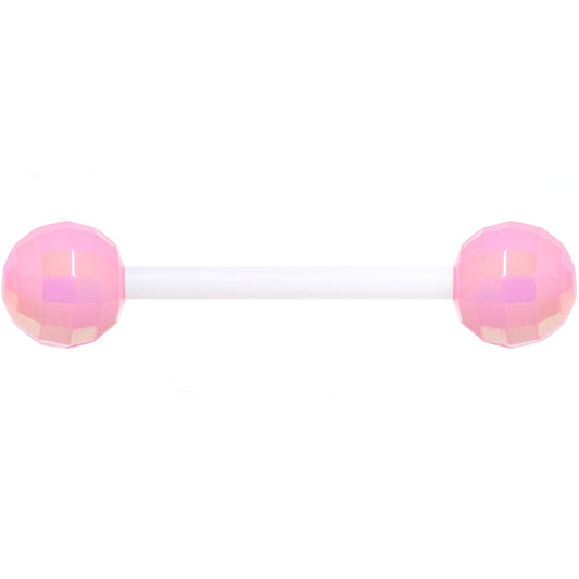 Flexible Acrylic Iridescent Pink Disco Ball Barbell Tongue Ring