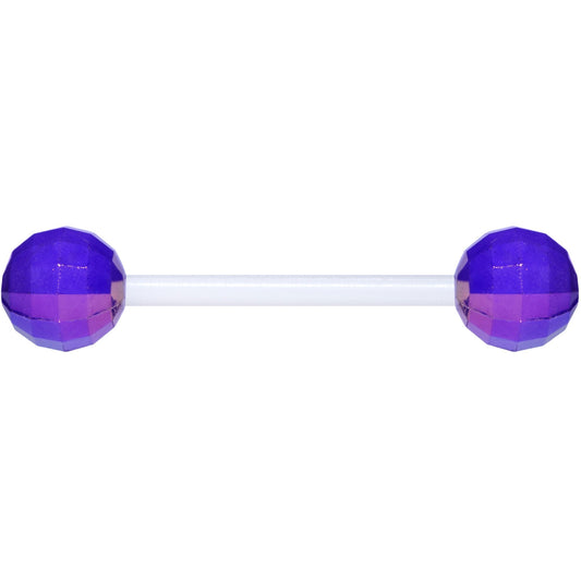Flexible Acrylic Iridescent Purple Disco Ball Barbell Tongue Ring