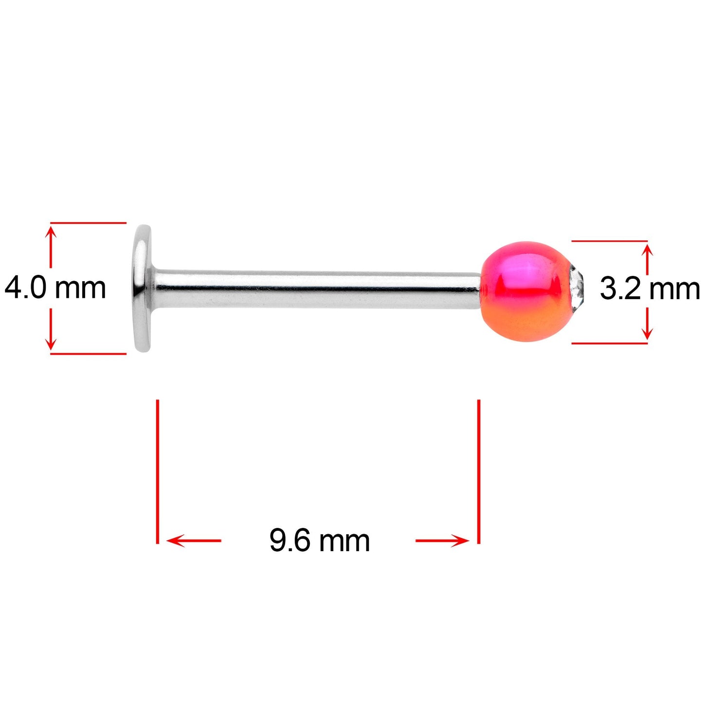 16G 3/8 Clear Gem Pink Pearlescent Labret Monroe Tragus