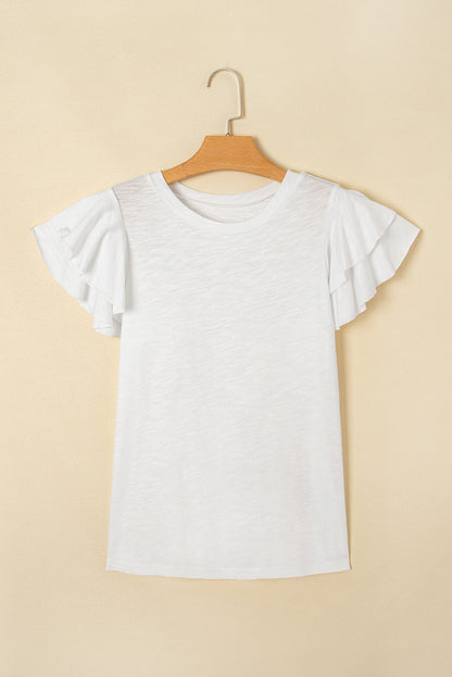 Solid Layered Ruffle Short Sleeve Round Neck Top