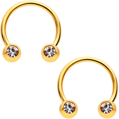 16G 3/8 Clear Gem Variety Horseshoe Nipple Ring Set of 6