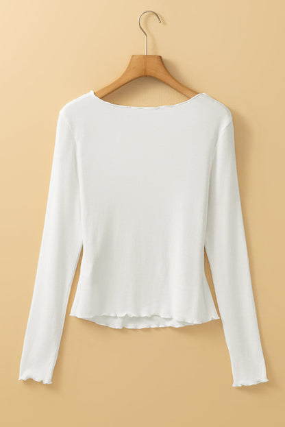 Ribbed Knit Reverse Seam Long Sleeve Top