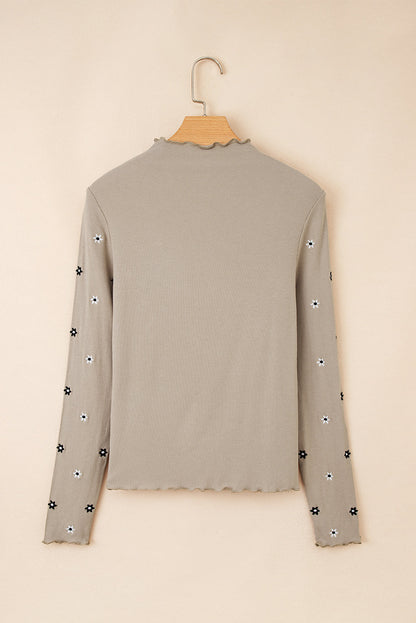 Floral Ribbed Embroidered Long Sleeve Top