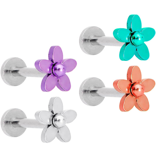 16G 5/16 Multicolor Internally Threaded Flower Labret Set of 4