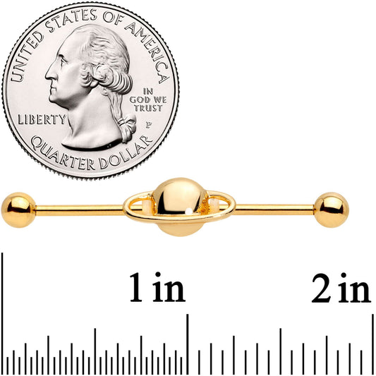 14G Gold PVD Alien Spaceship Industrial Barbell 38mm
