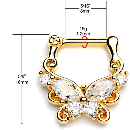 16G 5/16 Clear CZ Gem Gold Tone Butterfly Cartilage Clicker