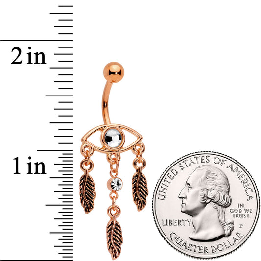 Clear Gem Rose Gold Tone A Vision Of Feathers Dangle Belly Ring