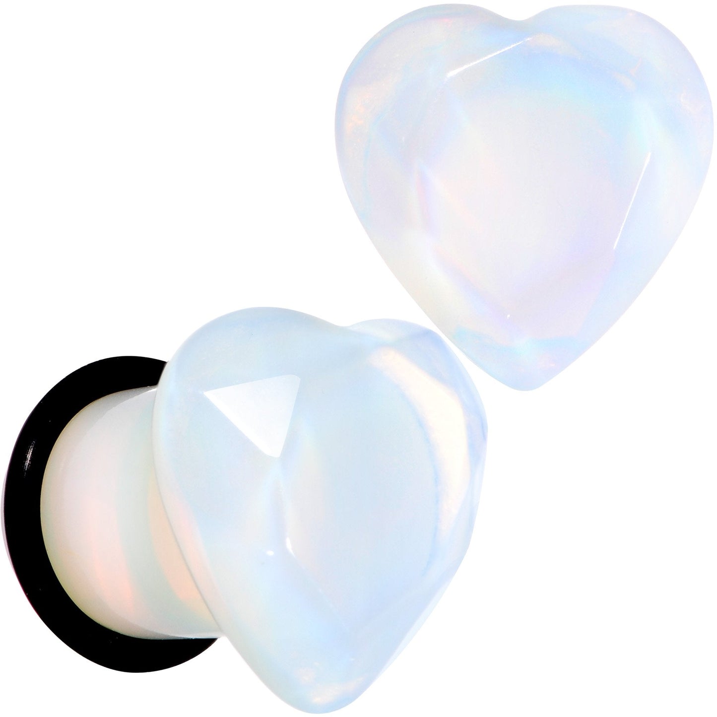 White Opalite Faceted Heart Single Flare Plug Set 6mm to 25mm