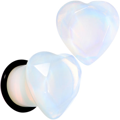 White Opalite Faceted Heart Single Flare Plug Set 6mm to 25mm