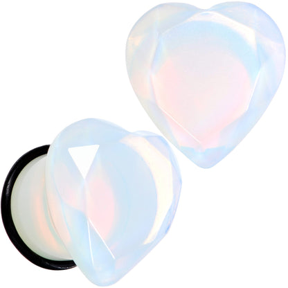 White Opalite Faceted Heart Single Flare Plug Set 6mm to 25mm