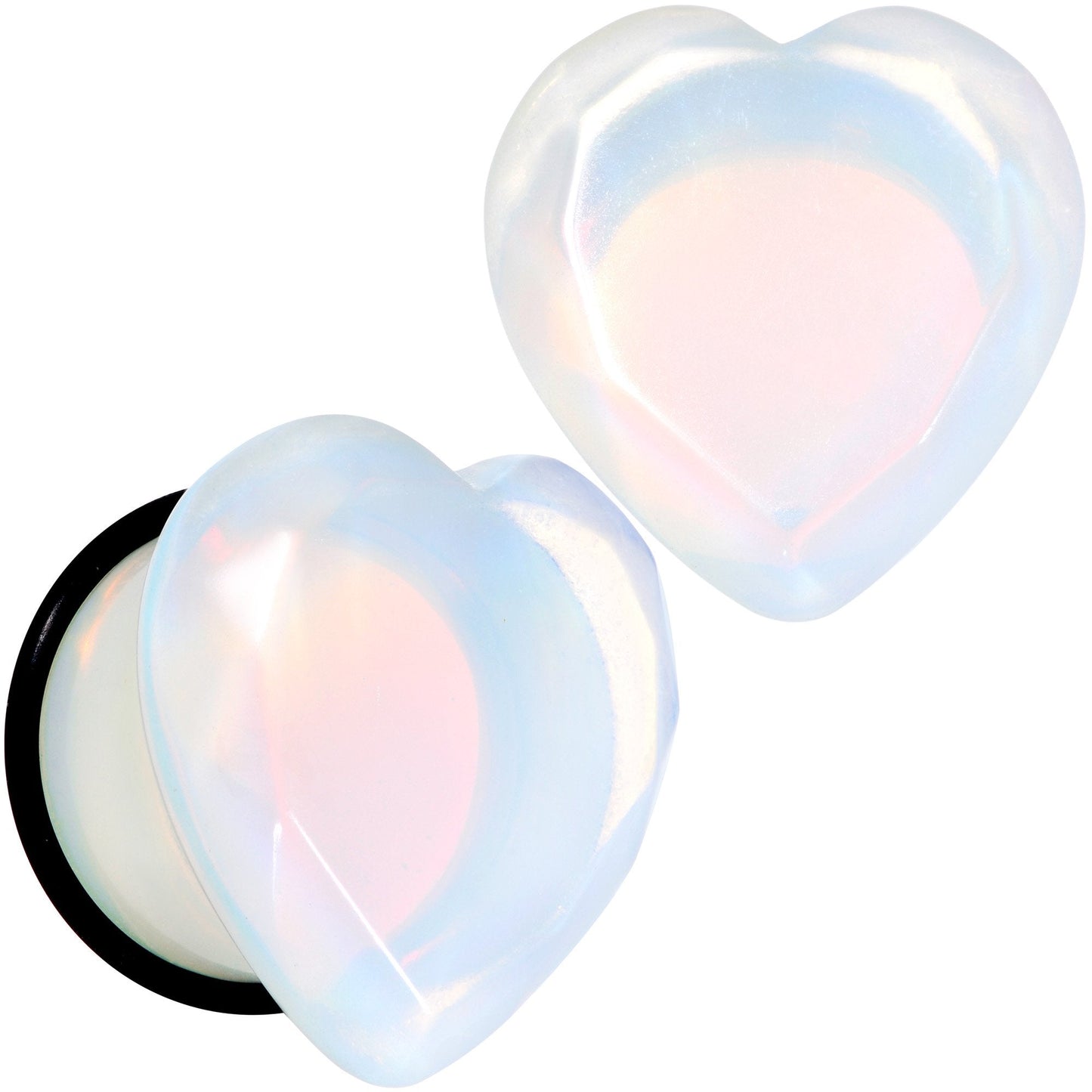White Opalite Faceted Heart Single Flare Plug Set 6mm to 25mm