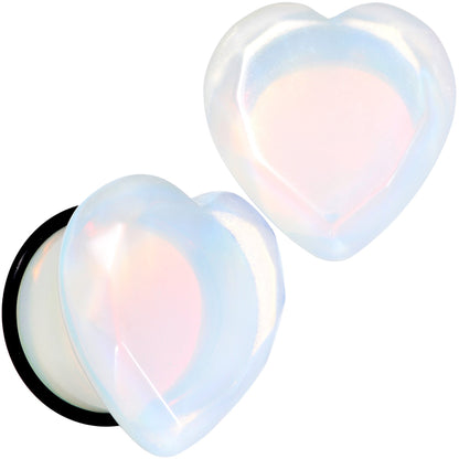 White Opalite Faceted Heart Single Flare Plug Set 6mm to 25mm