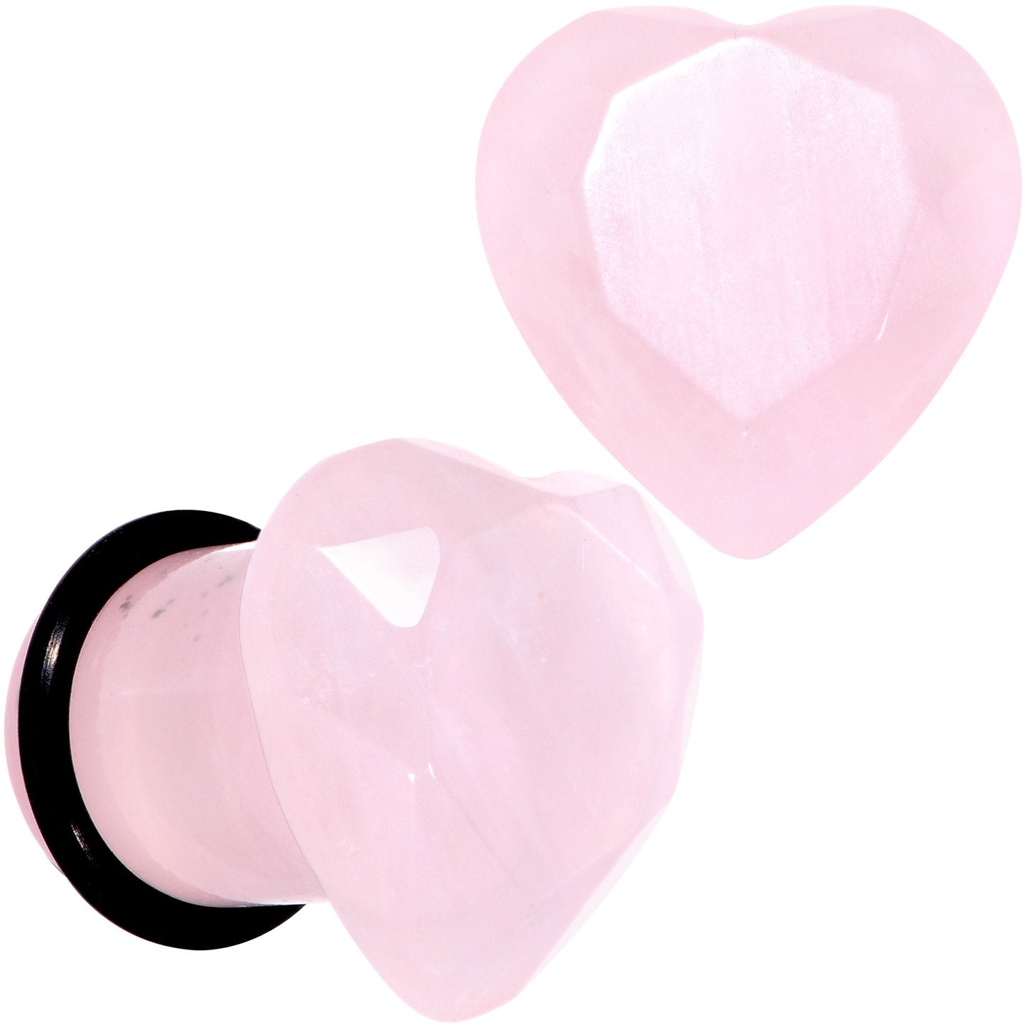 Rose Flower Quartz Stone Faceted Heart Single Flare Plug Set 6mm to 25mm