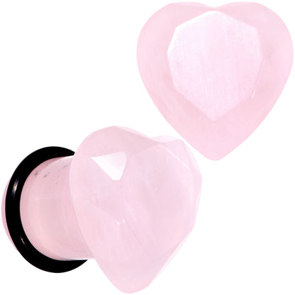 Rose Flower Quartz Stone Faceted Heart Single Flare Plug Set 6mm to 25mm