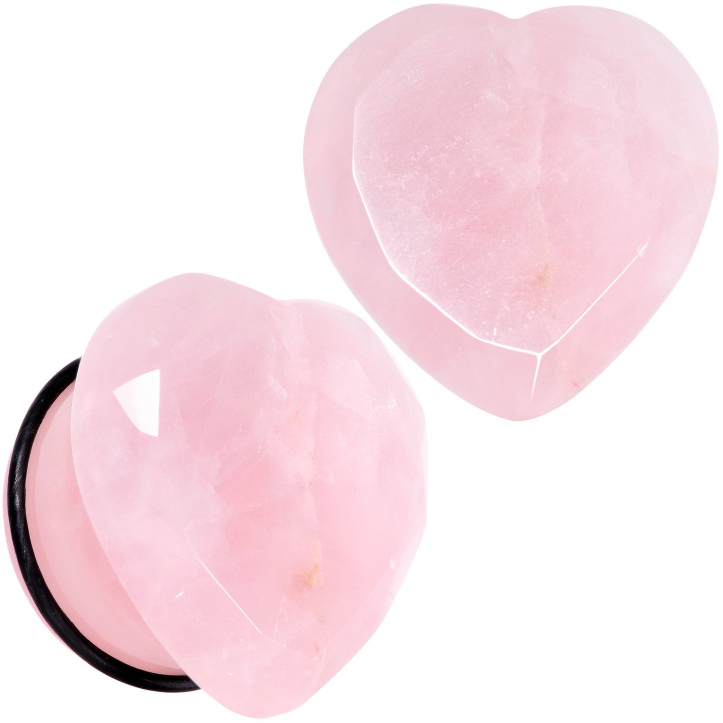 Rose Flower Quartz Stone Faceted Heart Single Flare Plug Set 6mm to 25mm