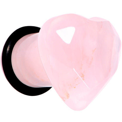 Rose Flower Quartz Stone Faceted Heart Single Flare Plug Set 6mm to 25mm
