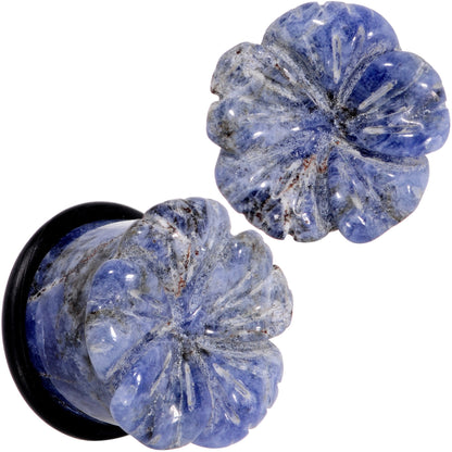Natural Blue Sodalite Tropical Flower Single Flare Plug Set Sizes 6mm to 25mm