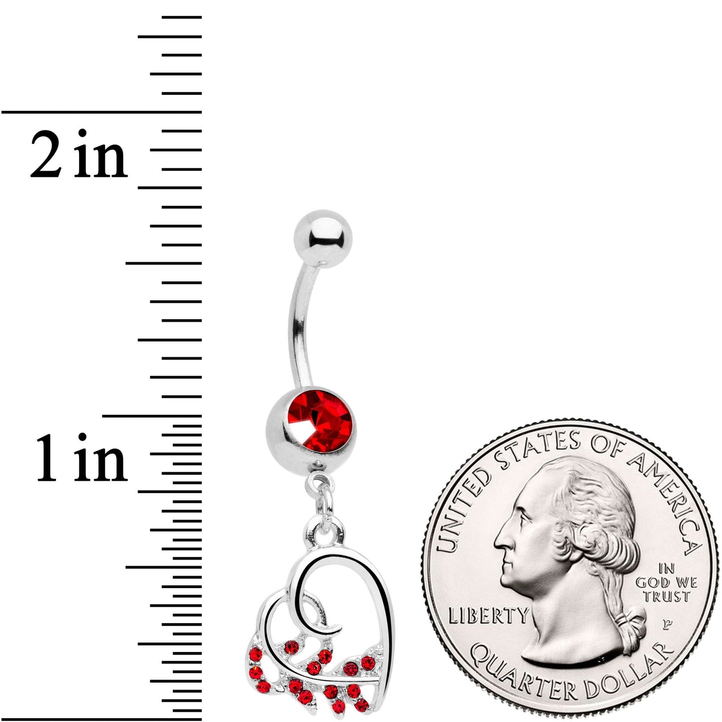 Red Gem Scrolling Embellished Heart Dangle Belly Ring