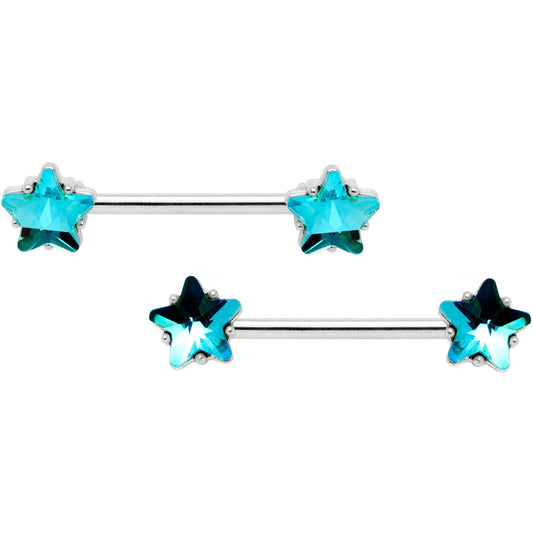 14G 9/16 1/2 Blue Star Gem BCR Barbell Nipple Ring Set