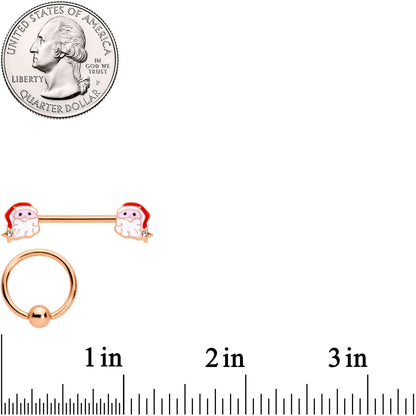 14G Rose Gold Tone Santa Captive Barbell Nipple Ring Set of 4