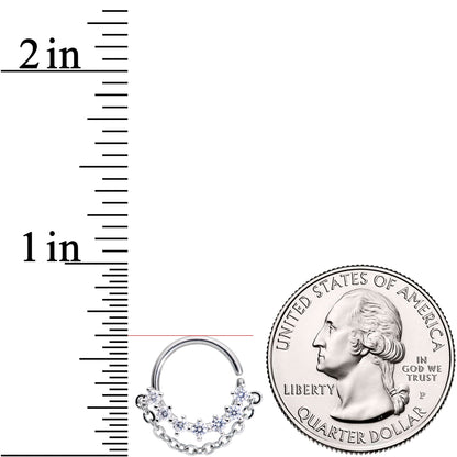 16G 3/8 Clear CZ Gem Chain Dangle Seamless Circular Ring