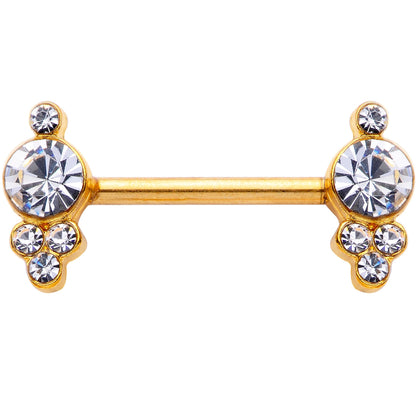 14G 9/16 Clear Gem Gold Tone Circles Barbell Nipple Ring Set