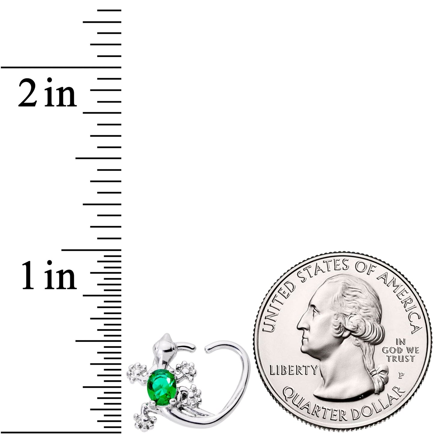 16G 3/8 Green Gem Love Lizard Right Heart Closure Ring
