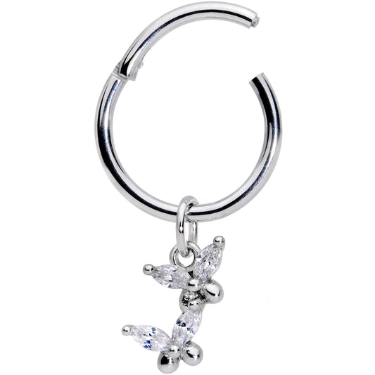 16G 3/8 Clear CZ Gem Fluttering Butterflies Hinged Segment Ring