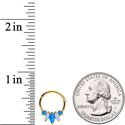 16G 3/8 Blue White Synthetic Opal Gold Tone Hinged Segment Ring