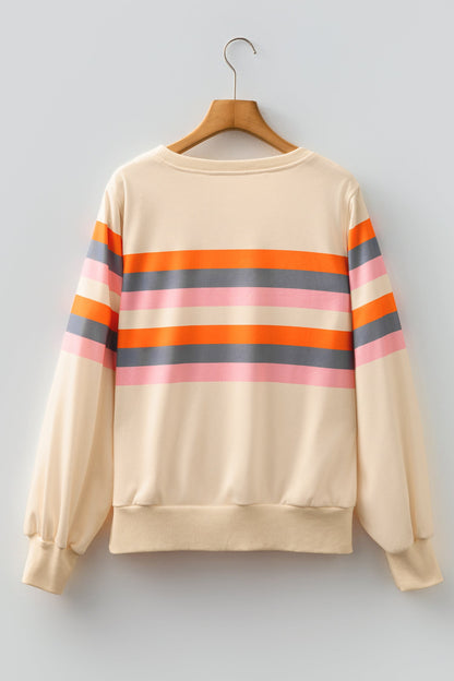 Stripe Puff Sleeve Pullover Sweatshirt