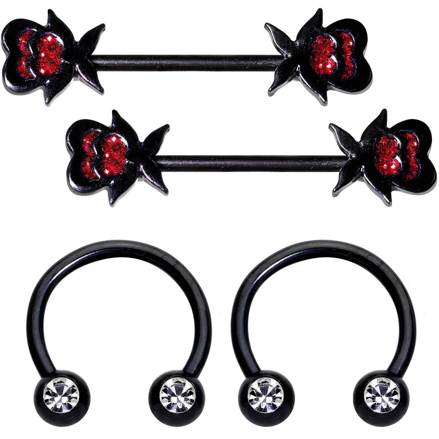 14G Clear Gem Heart Black Horseshoe Barbell Nipple Ring  Set