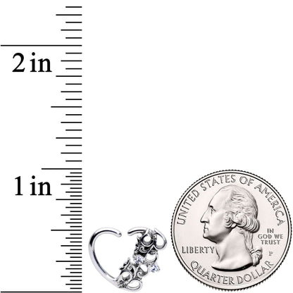 16G 3/8 Clear CZ Gem Abstract Hearts Left Heart Closure Ring
