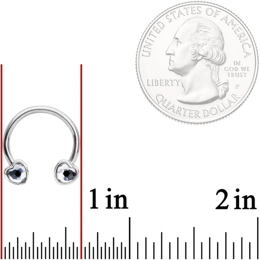 14G 9/16 Clear Gem Heart Horseshoe Nipple Ring Set