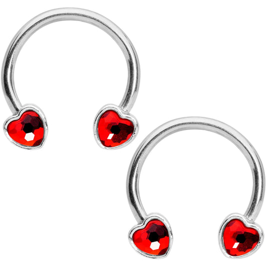 14G 9/16 Red Gem Heart Horseshoe Nipple Ring Set
