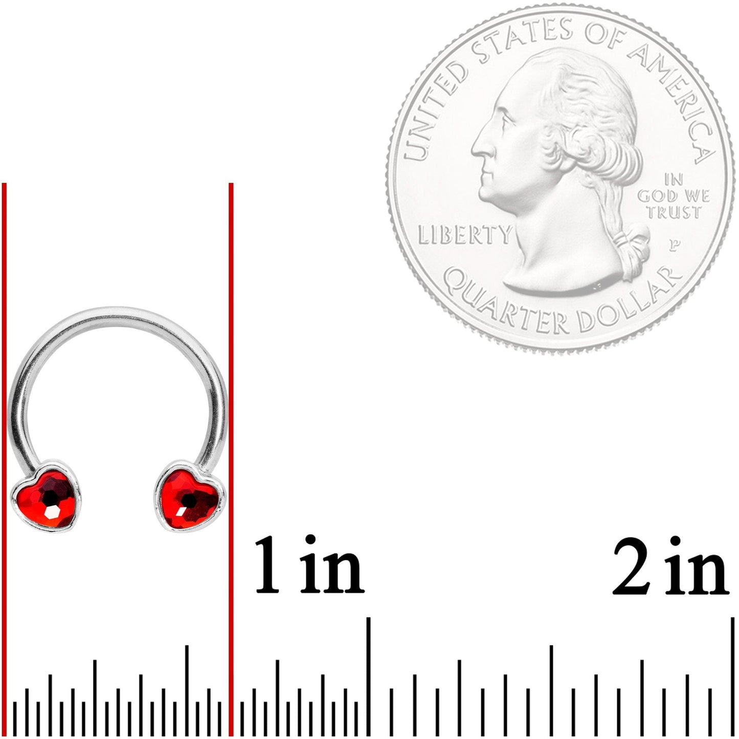 14G 9/16 Red Gem Heart Horseshoe Nipple Ring Set