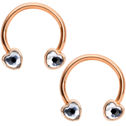 14G 9/16 Clear Gem Rose Gold Tone Heart Horseshoe Nipple Ring Set