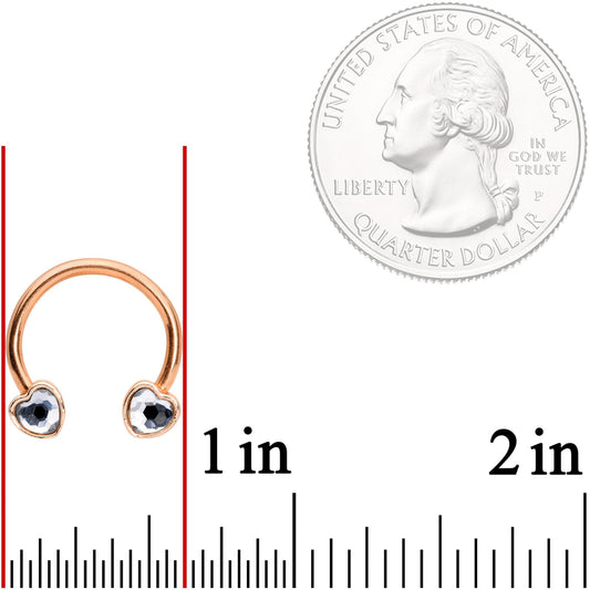 14G 9/16 Clear Gem Rose Gold Tone Heart Horseshoe Nipple Ring Set