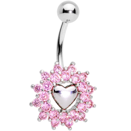 Pink Gem Valentines Day Sunburst Heart Belly Ring Set of 4