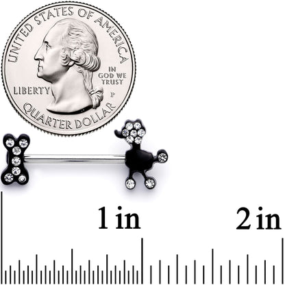 14G 9/16 Clear Gem Give a Dog a Bone Barbell Nipple Ring Set