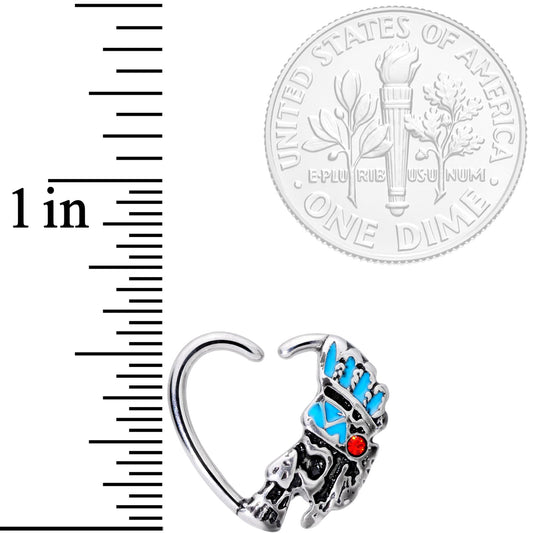 16G 3/8 Red Gem Warrior Headdress Left Heart Closure Ring