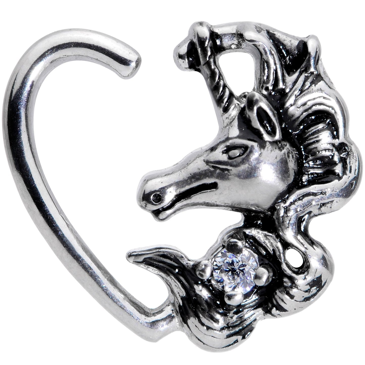 16G 3/8 Clear CZ Unicorn Left Heart Closure Ring