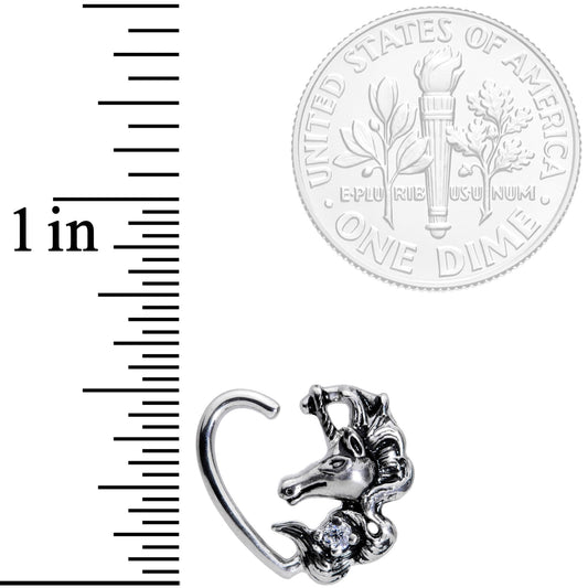 16G 3/8 Clear CZ Unicorn Left Heart Closure Ring