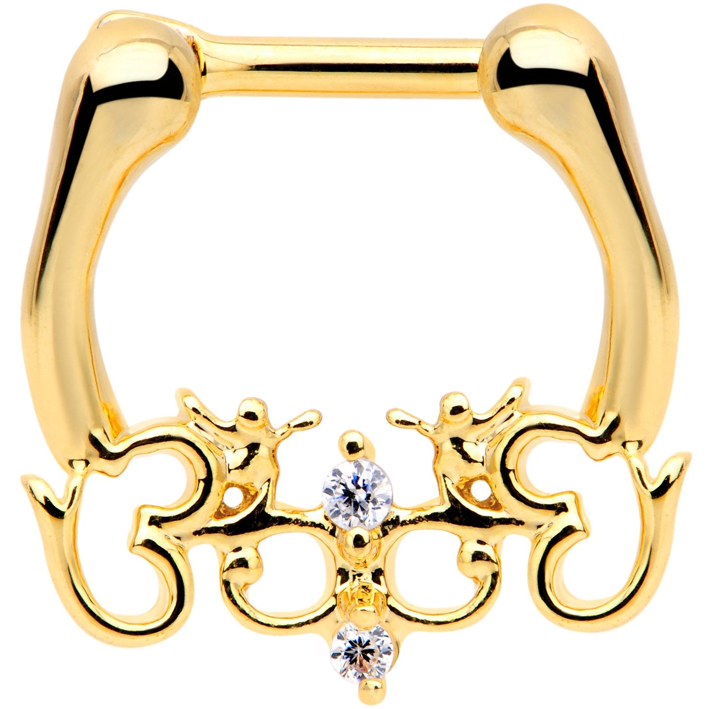 16G 1/4 Clear CZ Gem Gold Tone Abstract Hearts Cartilage Clicker