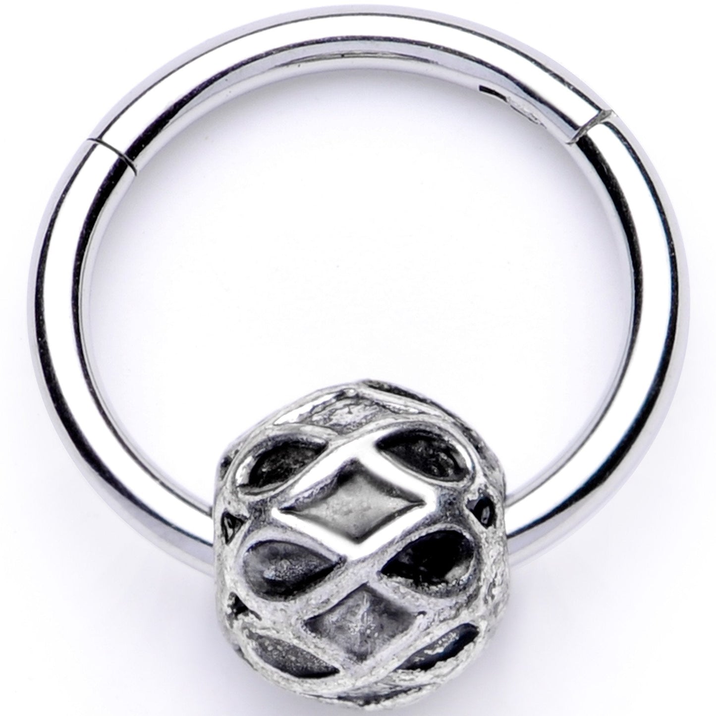 16G 3/8 Geometric Pattern Bead Hinged Segment Ring