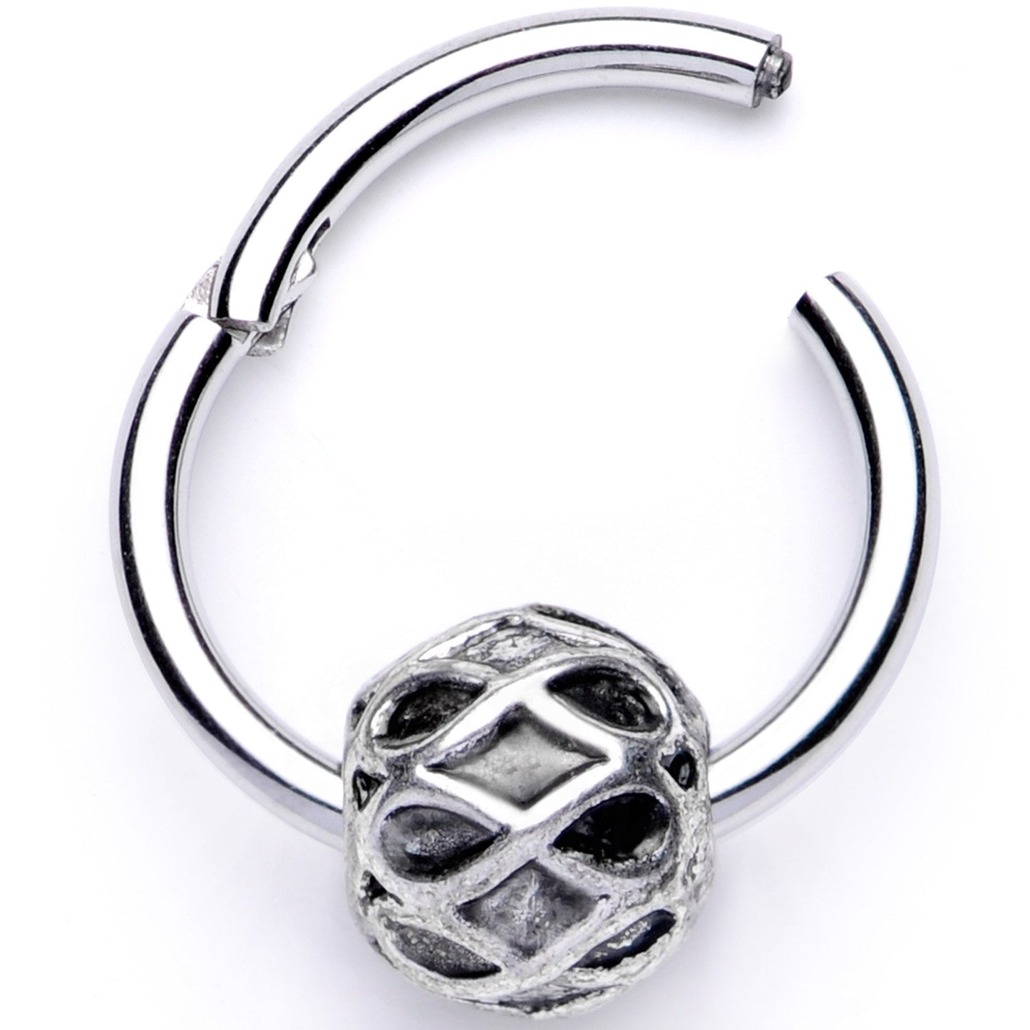 16G 3/8 Geometric Pattern Bead Hinged Segment Ring