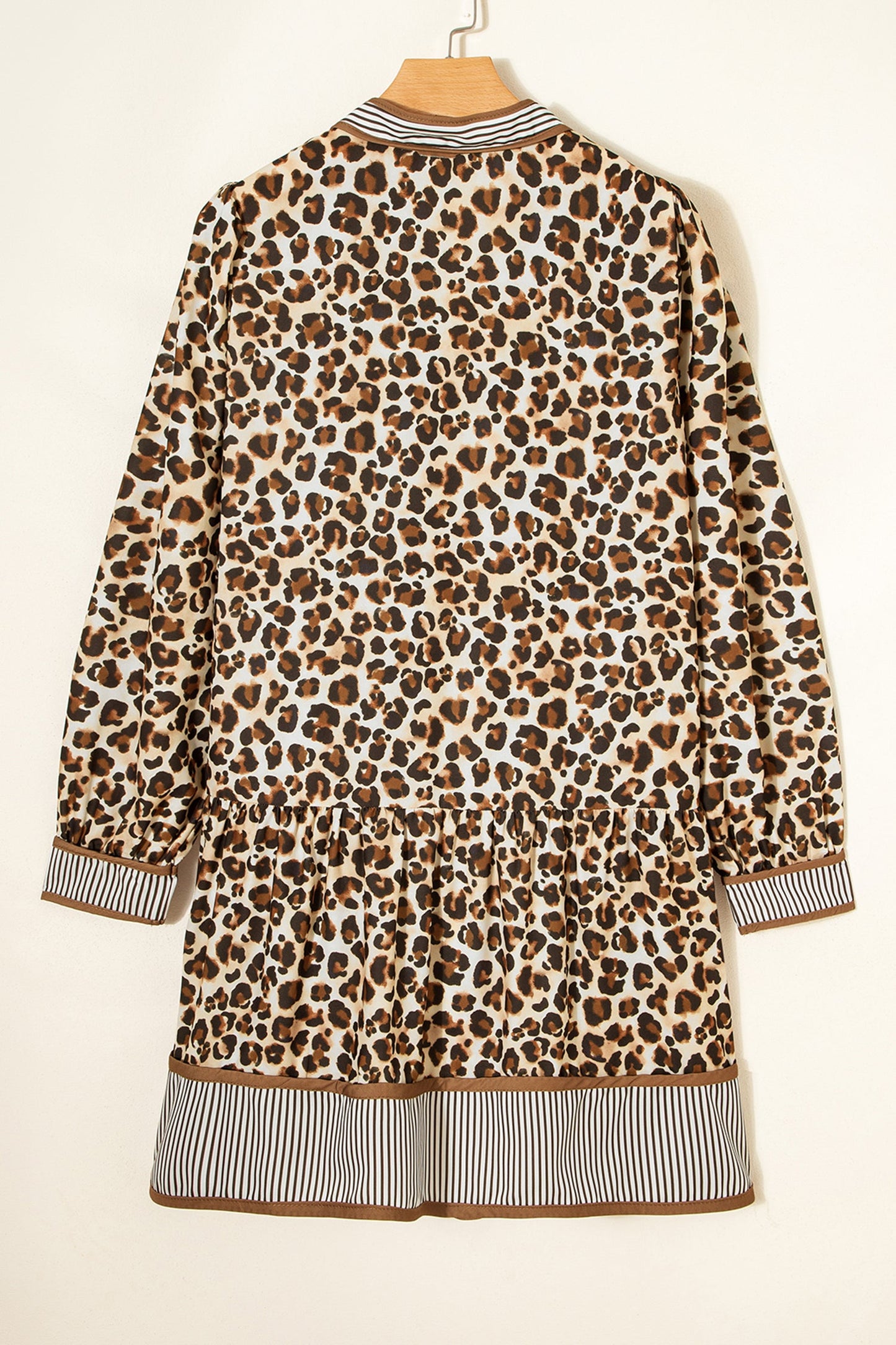 Leopard Stripe Trim V-Neck Mini Dress