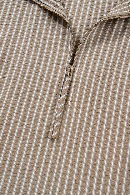 Plus Size Stripe Zip-Up Collared Mini Dress